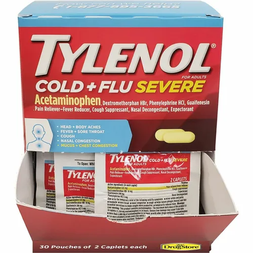 Cold & Flu Severe Single-Dose Packets, For Tylenol Cold, Flu, Fever, Body Ache, Pain, Headache, Sore Throat, Nasal Congestion, Cough, 30 / BoxPacket Questions & Answers