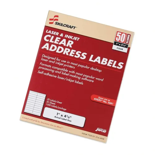 SKILCRAFT Address Label - 4. 12" Width x 1" Length - 50 / Box - Clear Questions & Answers