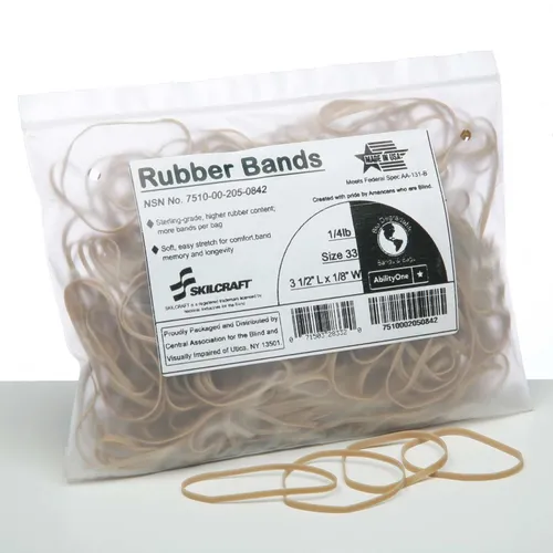 SKILCRAFT Rubberbands, Size 33, ¼ lb - Size: #33 - 3. 50" Length x 0. 13" Width - 1 - Natural Crepe Questions & Answers