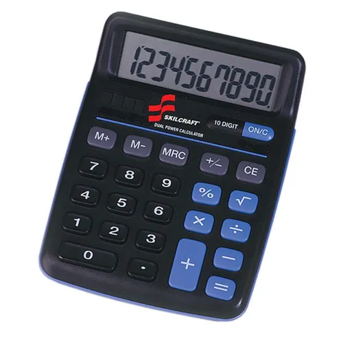 SKILCRAFT 10-Digit Calculator - Big Display, Angled Display - 10 Digits - Battery/Solar Powered - Black - 1 Each Questions & Answers