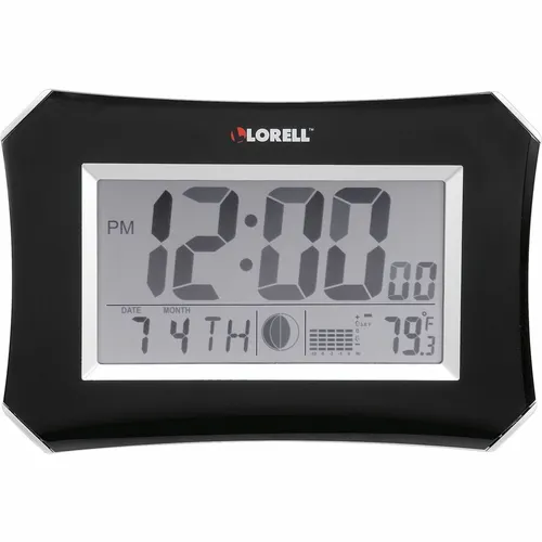 LCD Wall/Alarm Clock, Digital, Quartz, LCD, Black Main Dial, Silver/Plastic Case Questions & Answers