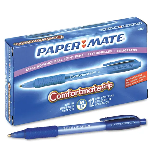 COMFORTMATE GRIP RETRACTABLE BALLPOINT PEN, MEDIUM 1MM, BLUE INK/BARREL, DOZEN Questions & Answers