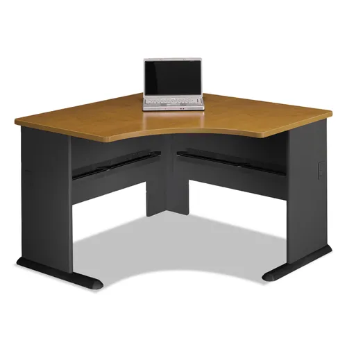 Series A Collection Corner Desk, 47.25" x 47.25" x 29.88", Natural Cherry/Slate Gray Questions & Answers