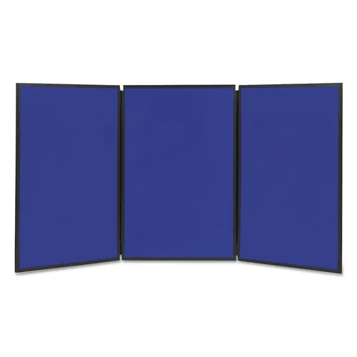 Show-It! Display System, Three-Panel Display, 72 x 36, Blue/Gray Surface, Black PVC Frame Questions & Answers