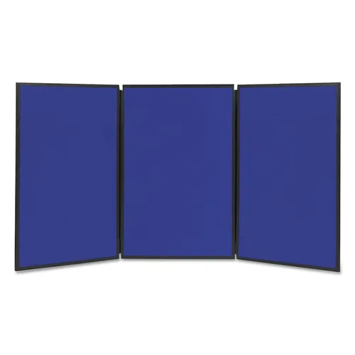 Show-It! Three-Panel Display System, 72" x 36", Blue/Gray Surface, Black PVC Frame Questions & Answers