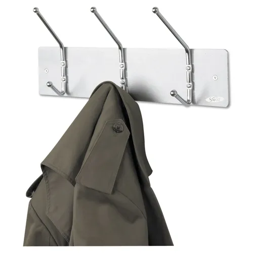 Metal Wall Rack, Three Ball-Tipped Double-Hooks, Metal, 18w x 3.75d x 7h, Satin Questions & Answers