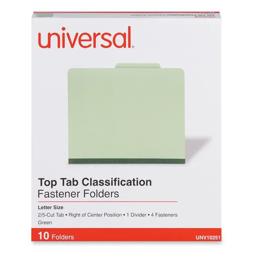 Four-Section Pressboard Classification Folders, 2" Expansion, 1 Divider, 4 Fasteners, Letter Size, Green Exterior, 10/Box Questions & Answers