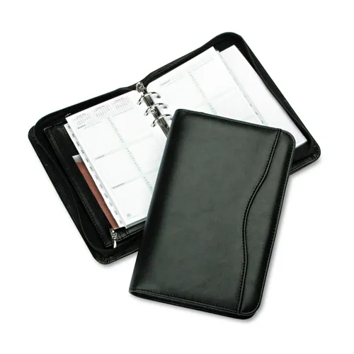 Avalon Simulated Leather Planner/Organizer Starter Set, Zipper Closure, 6.75 x 3.75, Black Cover, Undated Questions & Answers