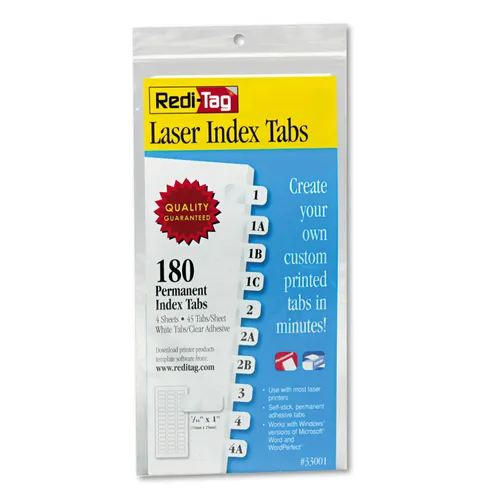 Laser Printable Index Tabs, 1/12-Cut, White, 0.44" Wide, 180/Pack Questions & Answers