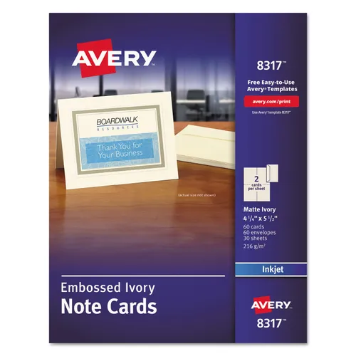 Note Cards with Matching Envelopes, Inkjet, 80 lb, 4.25 x 5.5, Embossed Matte Ivory, 60 Cards, 2 Cards/Sheet, 30 Sheets/Pack Questions & Answers