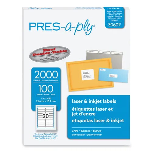 Labels, Laser Printers, 1 x 4, White, 20/Sheet, 100 Sheets/Box Questions & Answers