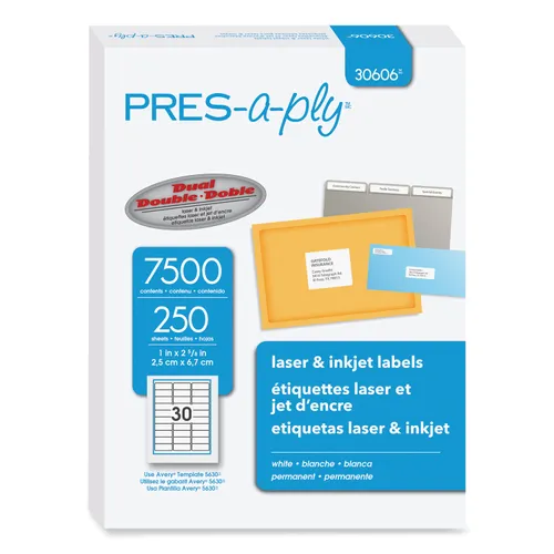 Labels, Laser Printers, 1 x 2.63, White, 30/Sheet, 250 Sheets/Box Questions & Answers