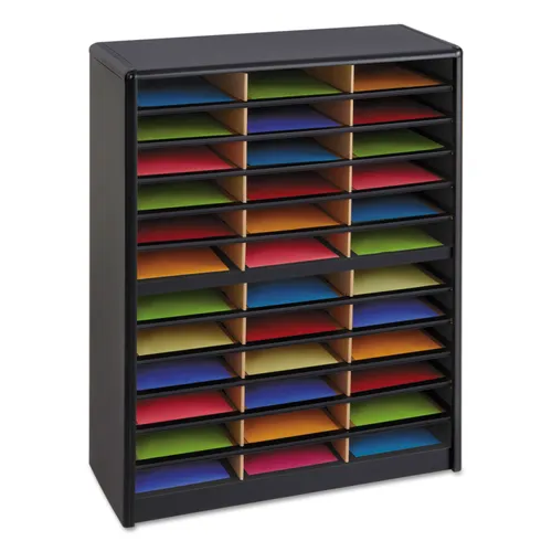 Steel/Fiberboard Literature Sorter, 36 Compartments, 32.25 x 13.5 x 38, Black Questions & Answers