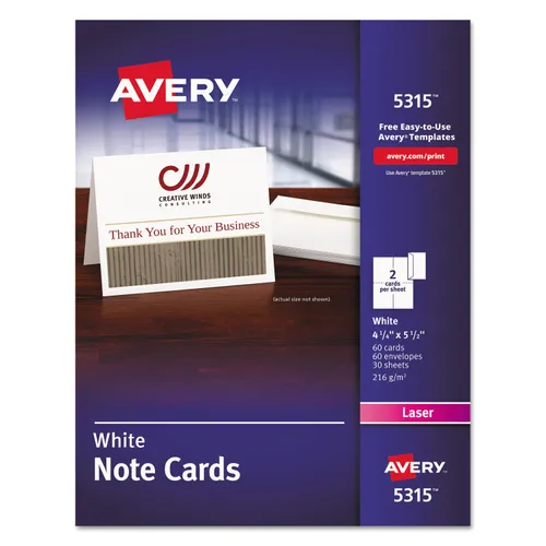 Note Cards with Matching Envelopes, Laser, 80 lb, 4.25 x 5.5, Uncoated White, 60 Cards, 2 Cards/Sheet, 30 Sheets/Pack Questions & Answers