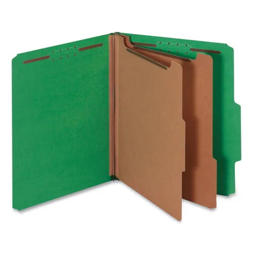 Bright Colored Pressboard Classification Folders, 2" Expansion, 2 Dividers, 6 Fasteners, Letter Size, Emerald Green, 10/Box Questions & Answers