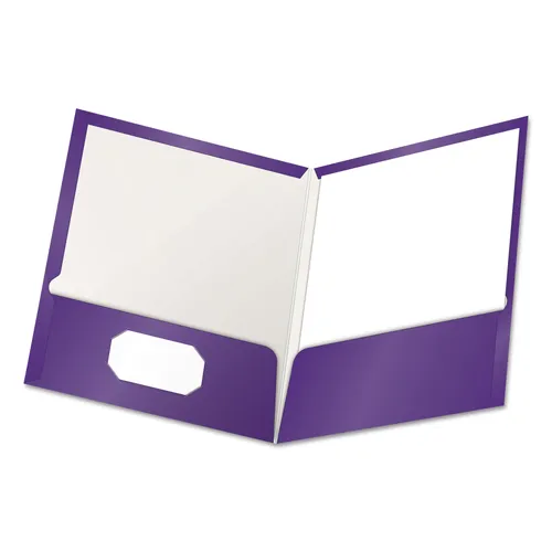 High Gloss Laminated Paperboard Folder, 100-Sheet Capacity, 11 x 8.5, Purple, 25/Box Questions & Answers