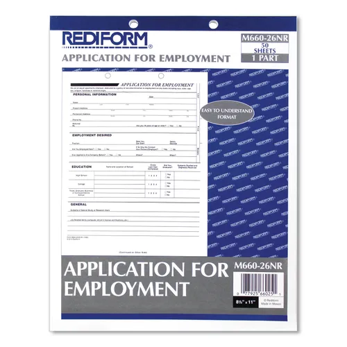 Employment Application, 8.5 x 11, 1/Page, 50 Forms Questions & Answers