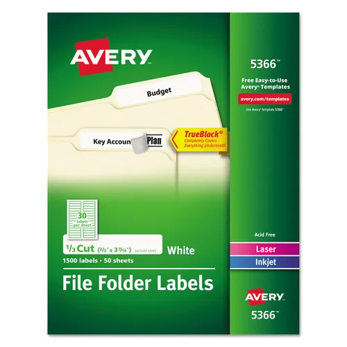 Permanent TrueBlock File Folder Labels with Sure Feed Technology, 0.66 x 3.44, White, 30/Sheet, 50 Sheets/Box Questions & Answers