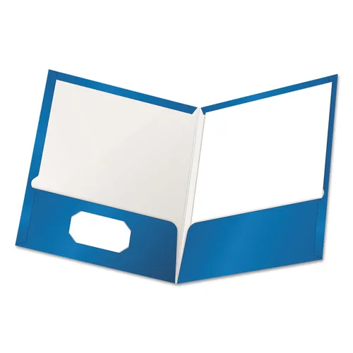 High Gloss Laminated Paperboard Folder, 100-Sheet Capacity, 11 x 8.5, Blue, 25/Box Questions & Answers