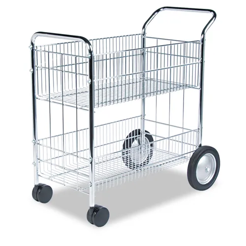 Wire Mail Cart, Metal, 2 Bins, 21.5" x 37.5" x 39.5", Chrome Questions & Answers