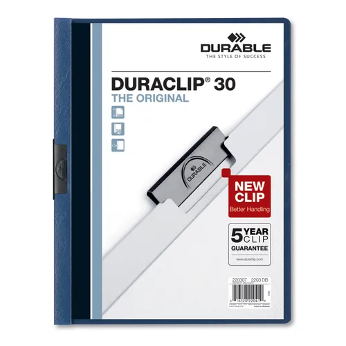 DuraClip Report Cover, Clip Fastener, Clear/Dark Blue, 25/Box Questions & Answers