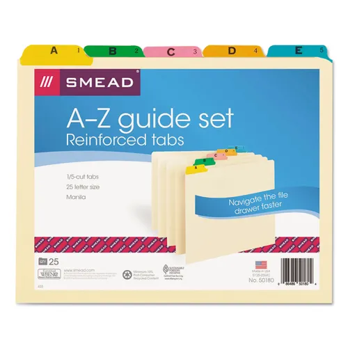 Alphabetic Top Tab Indexed File Guide Set, 1/5-Cut Top Tab, A to Z, 8.5 x 11, Manila, 25/Set Questions & Answers