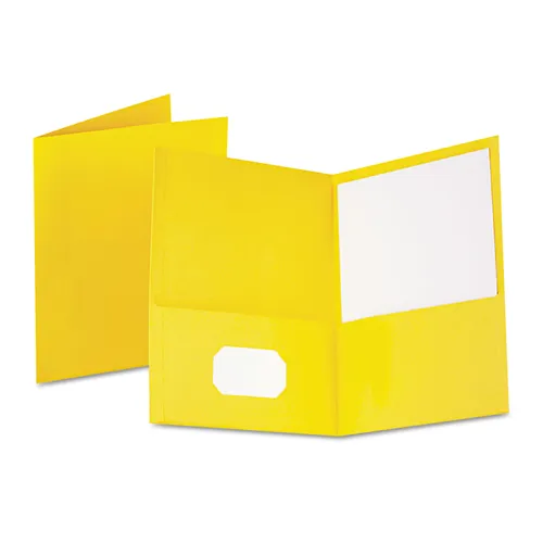 Twin-Pocket Folder, Embossed Leather Grain Paper, 0.5" Capacity, 11 x 8.5, Yellow, 25/Box Questions & Answers