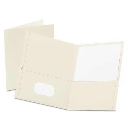 Twin-Pocket Folder, Embossed Leather Grain Paper, 0.5" Capacity, 11 x 8.5, White, 25/Box Questions & Answers