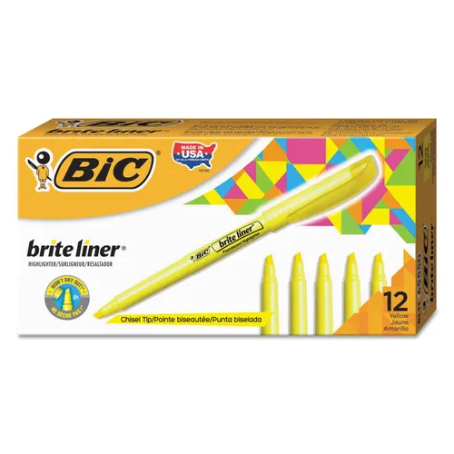 Brite Liner Highlighter, Fluorescent Yellow Ink, Chisel Tip, Yellow/Black Barrel, Dozen Questions & Answers