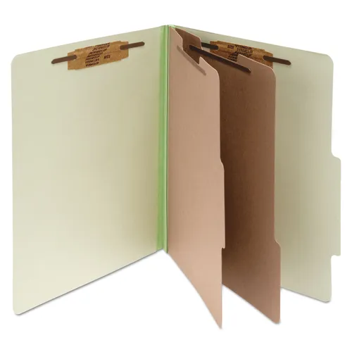 Pressboard Classification Folders, 3" Expansion, 2 Dividers, 6 Fasteners, Legal Size, Leaf Green Exterior, 10/Box Questions & Answers