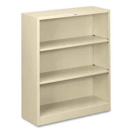 Metal Bookcase, Three-Shelf, 34.5w x 12.63d x 41h, Putty Questions & Answers