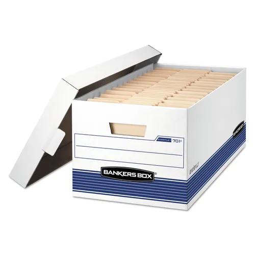 STOR/FILE Medium-Duty Storage Boxes, Letter Files, 12.88" x 25.38" x 10.25", White/Blue, 12/Carton Questions & Answers