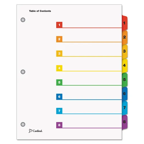 OneStep Printable Table of Contents and Dividers, 8-Tab, 1 to 8, 11 x 8.5, White, Assorted Tabs, 1 Set Questions & Answers