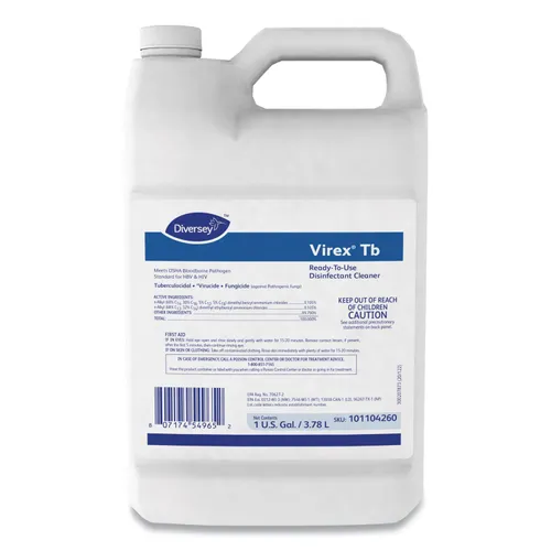 Virex TB Disinfectant Cleaner, Lemon Scent, Liquid, 1 gal Bottle, 4/Carton Questions & Answers