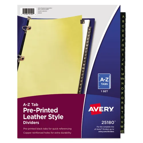 Preprinted Black Leather Tab Dividers w/Copper Reinforced Holes, 25-Tab, A to Z, 11 x 8.5, Buff, 1 Set Questions & Answers