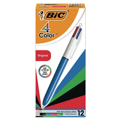 4-Color Multi-Color Ballpoint Pen, Retractable, Medium 1 mm, Black/Blue/Green/Red Ink, Blue/White Barrel Questions & Answers