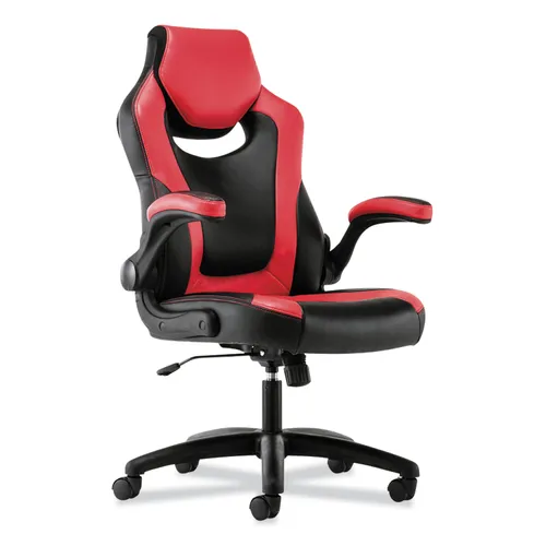 9-Twelve High-Back Racing Style Chair with Flip-Up Arms, Supports Up to 225 lb, Black Seat, Red Back, Black Base Questions & Answers