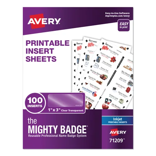 The Mighty Badge Name Badge Inserts, 1 x 3, Clear, Inkjet, 20/Sheet, 5 Sheets/Pack Questions & Answers