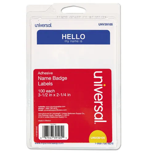 Hello Self-Adhesive Name Badges, 3.5 x 2.25, White/Blue, 100/Pack Questions & Answers