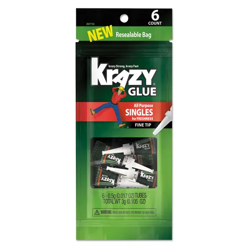 All-Purpose Super Glue Single-Use Tubes, 0.02 oz, Dries Clear, 6/Pack Questions & Answers