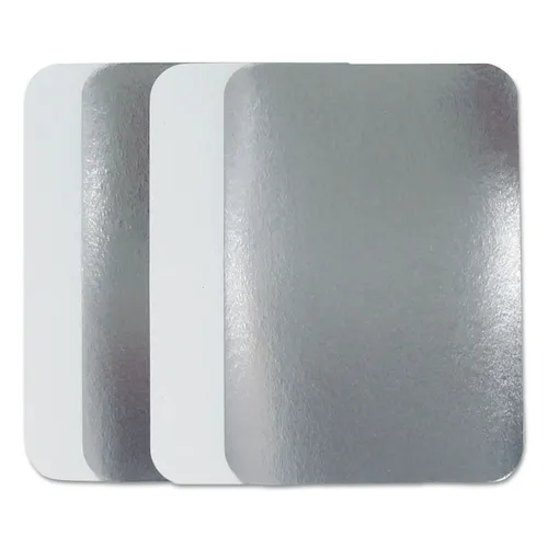 Flat Board Lids, For 1.5 lb Oblong Pans, Silver, Paper, 500 /Carton Questions & Answers