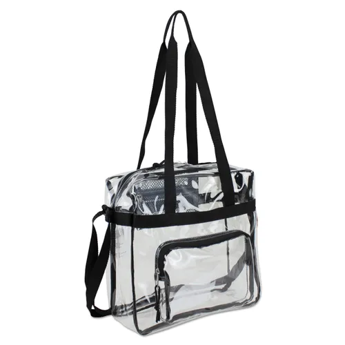 Clear Stadium Approved Tote, PVC, 12 x 5 x 12, Black/Clear Questions & Answers