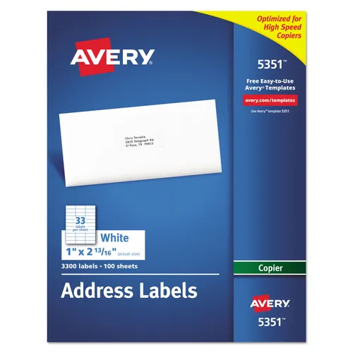 Copier Mailing Labels, Copiers, 1 x 2.81, White, 33/Sheet, 100 Sheets/Box Questions & Answers