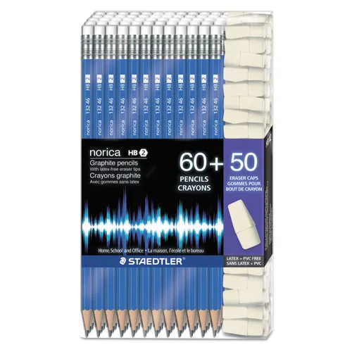 Norica Woodcase Pencil w/End-Cap Erasers, Graphite Lead, Blue Barrel, 60/Pack Questions & Answers