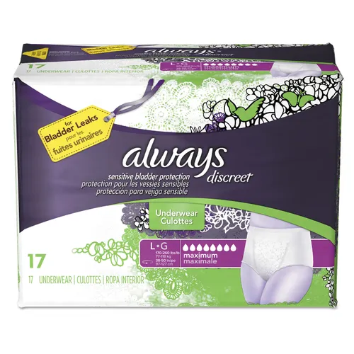 Discreet Incontinence Underwear, Large, Maximum Absorbency, 17/Pack Questions & Answers