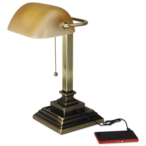 Traditional Banker's Lamp with USB, 10w x 10d x 15h, Antique Brass Questions & Answers