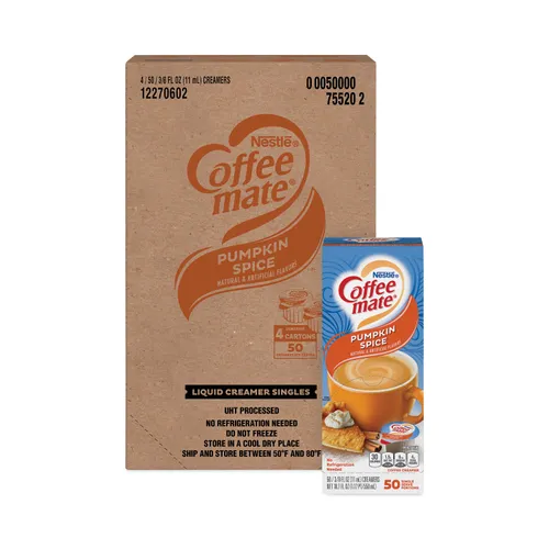 Liquid Coffee Creamer, Pumpkin Spice, 0.38 oz Mini Cups, 50/Box, 4 Boxes/Carton, 200 Total/Carton Questions & Answers