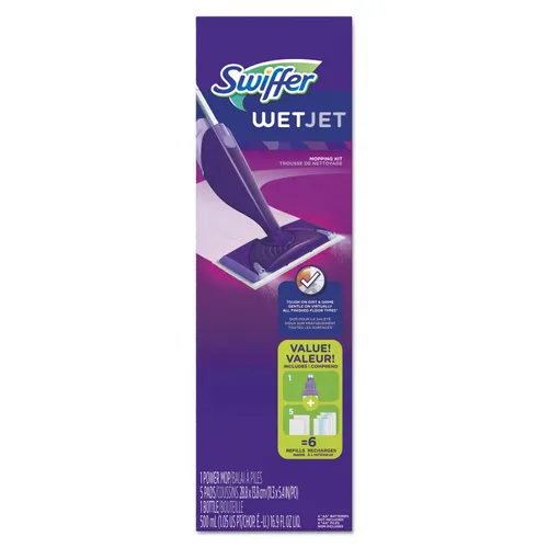 WetJet Mop, 11 x 5 White Cloth Head, 46" Purple/Silver Aluminum/Plastic Handle, 2/Carton Questions & Answers