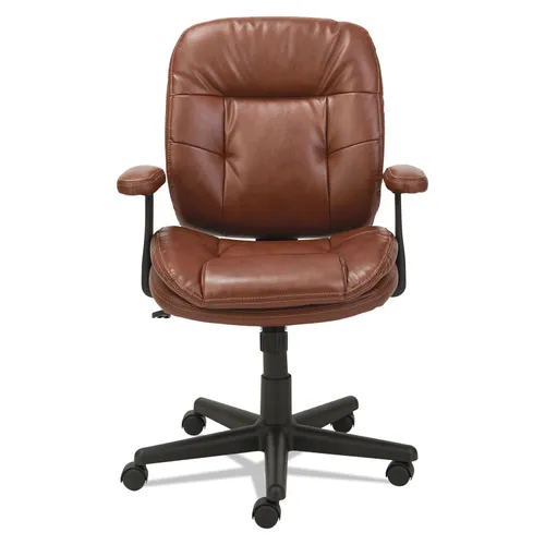 Swivel/Tilt Bonded Leather Task Chair, Supports 250 lb, 16.93" to 20.67" Seat Height, Chestnut Brown Seat/Back, Black Base Questions & Answers