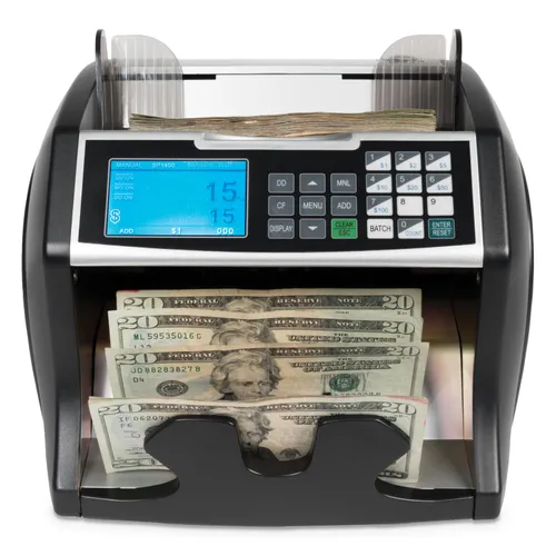 Electric Bill Counter w/Counterfeit Detection, 900-1400 Bills/Min, Black/Silver Questions & Answers